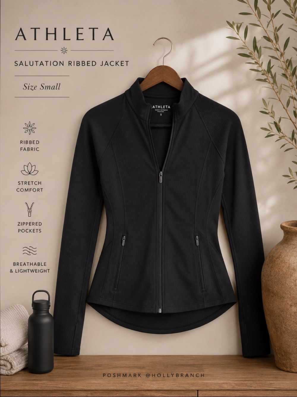 Athleta Black Salutation Ribbed Jacket size S